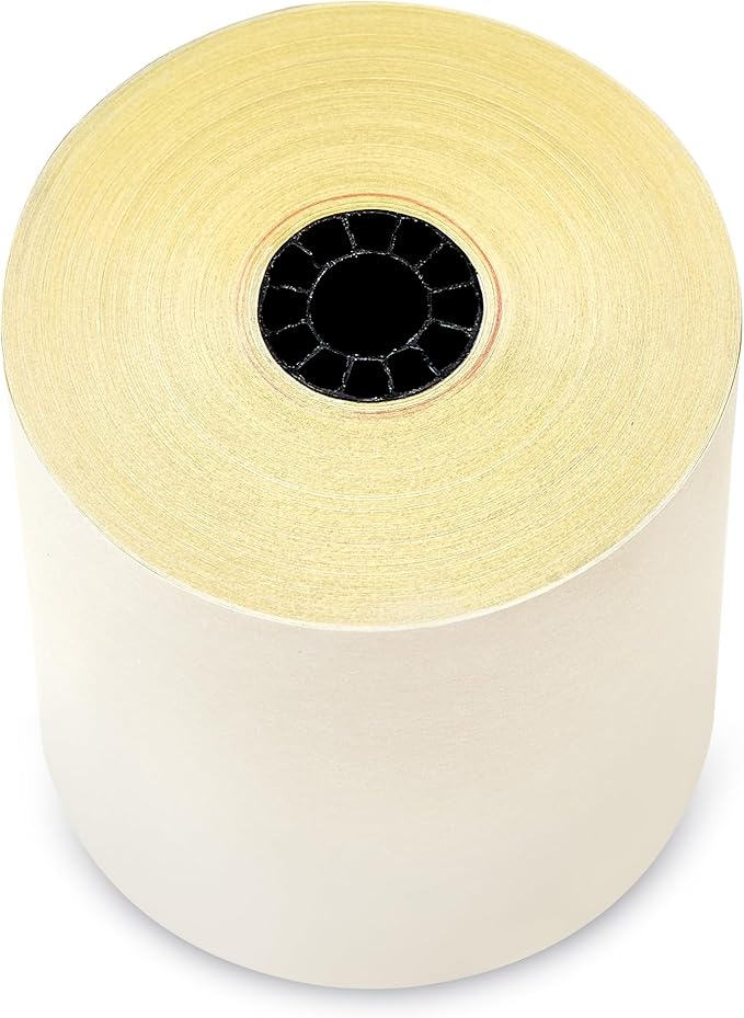 3" X 95' Two Ply Carbonless Rolls Compatible with Most Restaurant Kitchen Printers. (White/Canary - Pack of 50)-DeskLoop Office