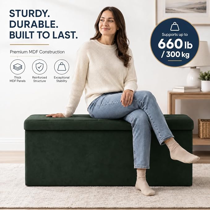 ALASDO 43 Inch Folding Storage Ottoman Bench - Image 3