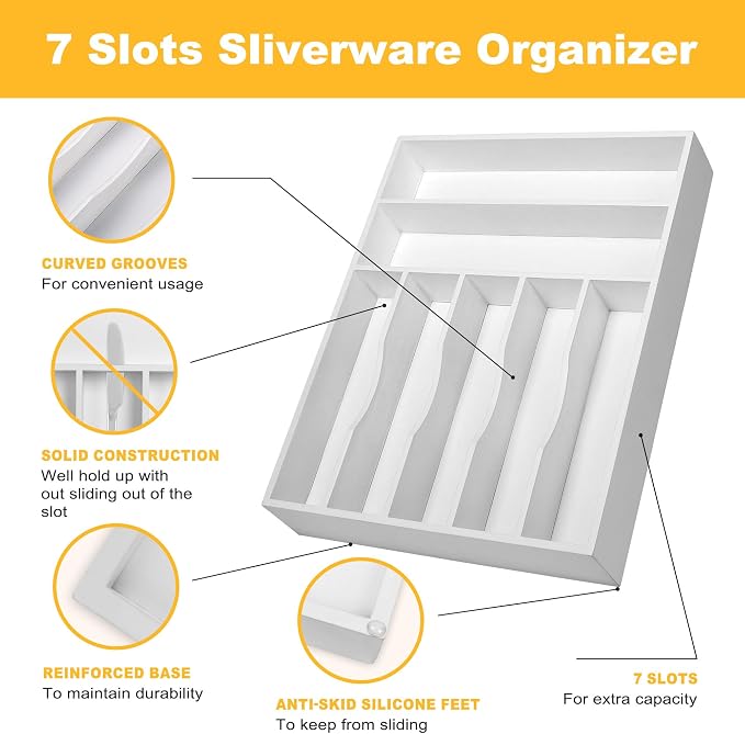 oridom Kitchen Bamboo Silverware Organizer, Kitchen Drawer Organizer - Image 5