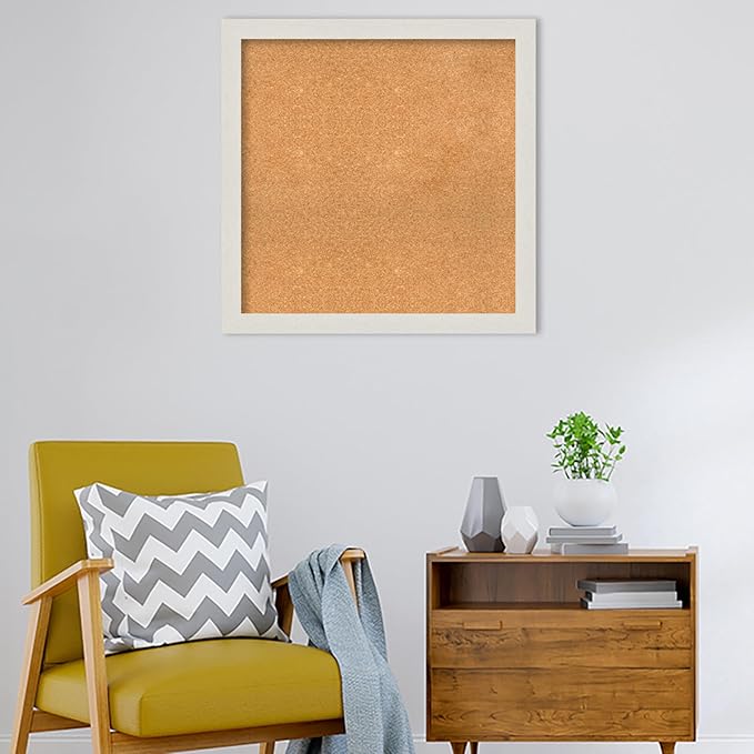 Amanti Art Natural Cork Board for Wall, 31x31 Vision Board with White Frame, Large Corkboard Office Decor for Home Organization, Country Rustic Corkboard Pinboard to Display Items for Home-DeskLoop Office