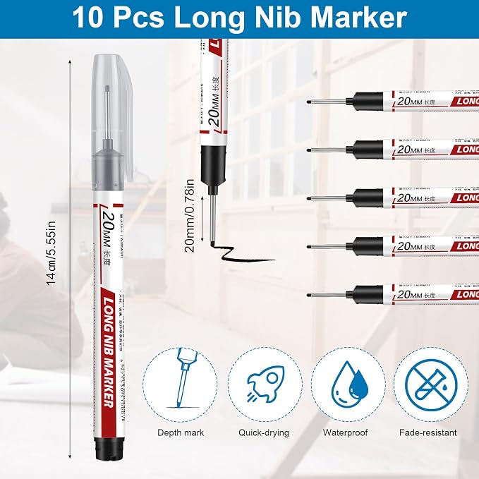 Thboxes 10 Pack Long Nib Marker, 20mm Long Head Deep Hole Markers Waterproof - Image 3