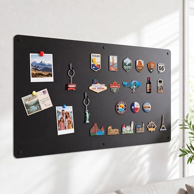 Large Magnetic Board for Wall: Non-Magnetic Fridge Solution | Matte Black Metal by Qiytecno