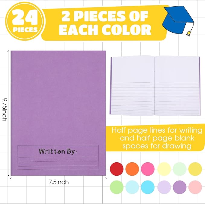 Henoyso 24 Pcs Primary Composition Notebook K-2 9 3/4 x 7 1/2 Inch Primary Journal, Back to School Supplies, Bulk Blank Writing Book for Kid to Write Draw Journal 60 Page Notebooks (Multicolored)-DeskLoop Office