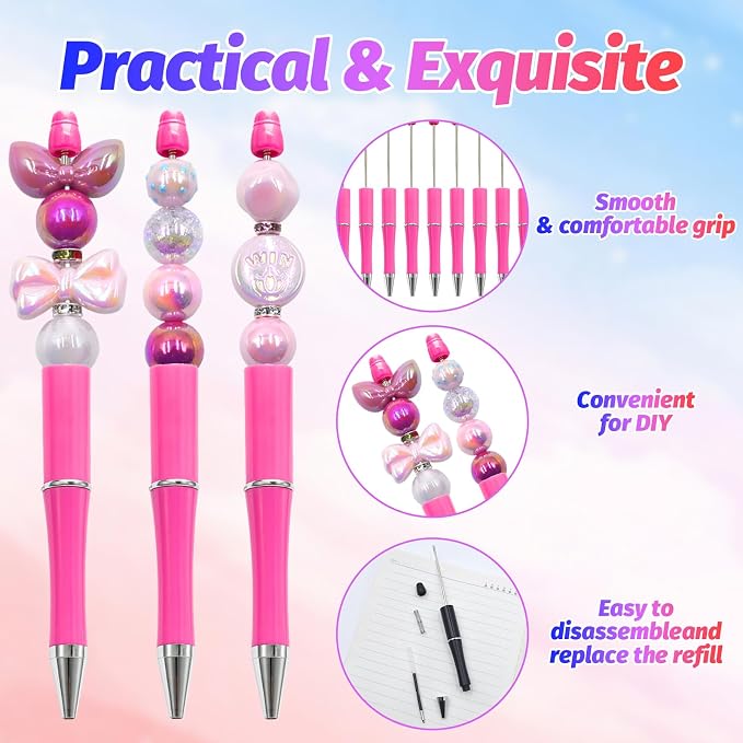 150 Pieces DIY Beadable Pen Kit – 50 Plastic Ballpoint Pens - Image 3