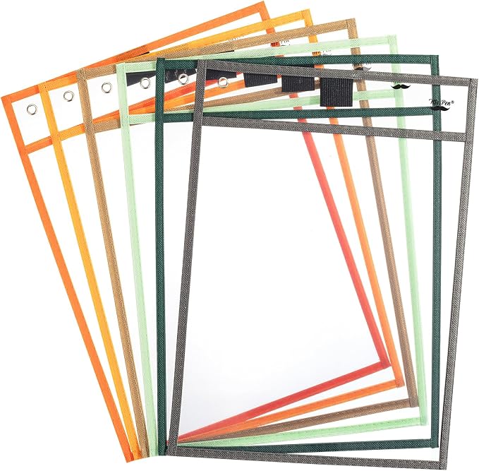 Mr. Pen- Reusable Dry Erase Pocket Sleeves, 6 Pack, Colorful | Clear Plastic by MrPen