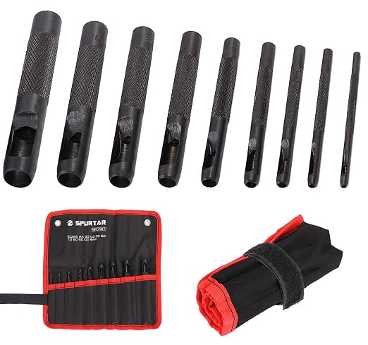 Spurtar Hollow Punch Set 9 Pieces 2.5-10.0mm Leather Punch Set Kit | Heavy Duty by Spurtar%C2%AE