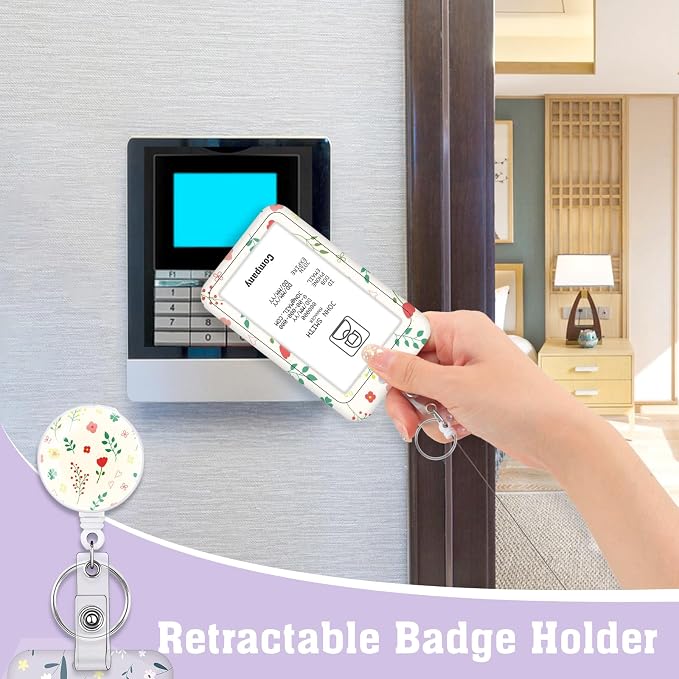 3 Set Badge Holder with Retractable Reel, Flower Pattern Retractable ID Badge - Image 5