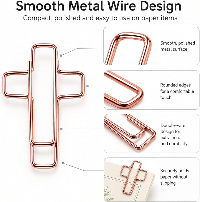 140 Pack Cross Paper Clips, Metal Cross Shaped Bookmarks - Image 3