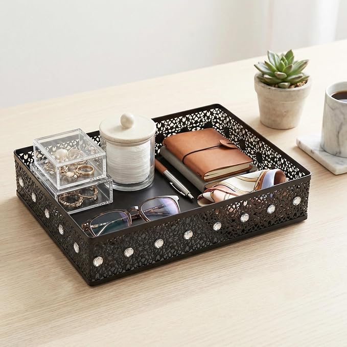 Desk Drawer Organizer, A4 Large Metal Mesh Desk Organizer Tray, Carved Hollow - Image 6