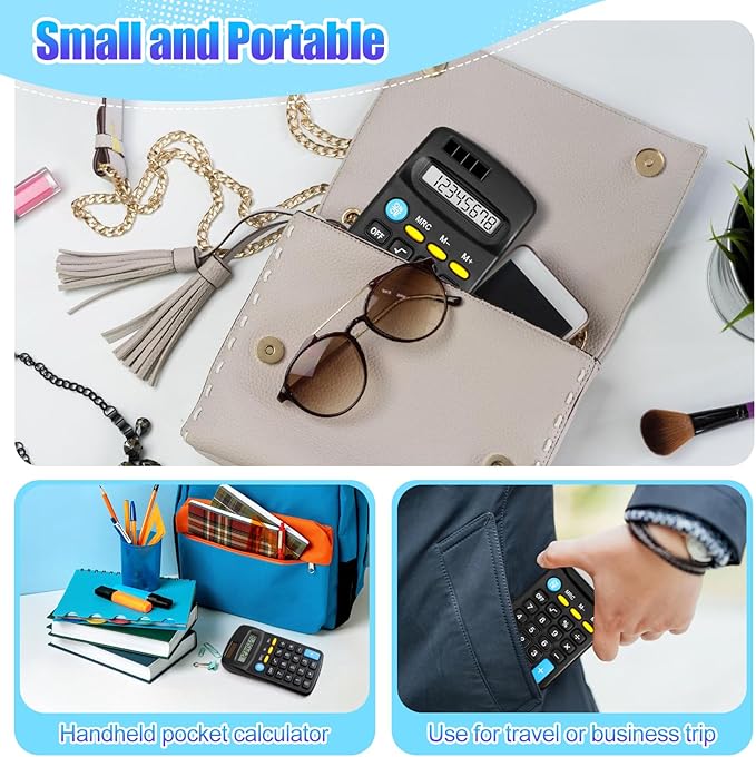 24 Pieces Pocket Calculator,Pocket Size Mini Calculators,Solar Battery Dual Power Function Calculator,8 Digit Display Basic Calculator for Students Kids Home Office(Black)-DeskLoop Office