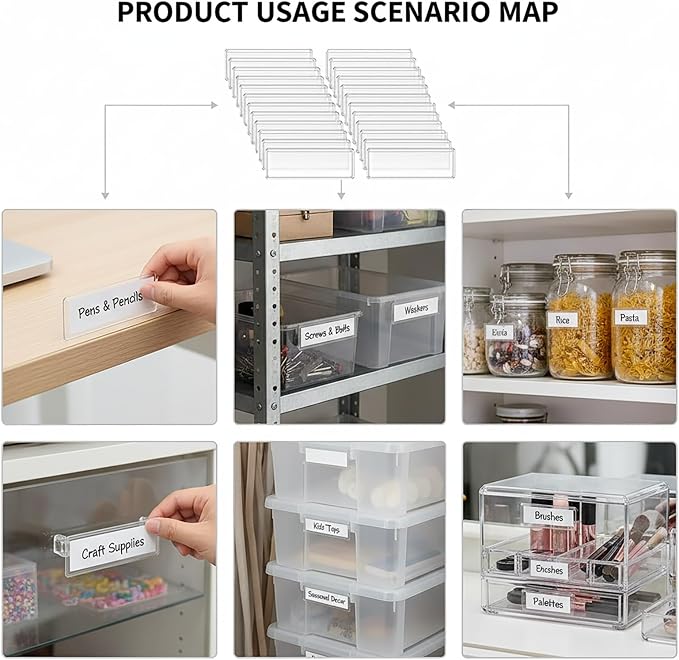 Label Holders Adhesive Shelf Tag Clear Shelf Tag Index Card Pockets Plastic - Image 8