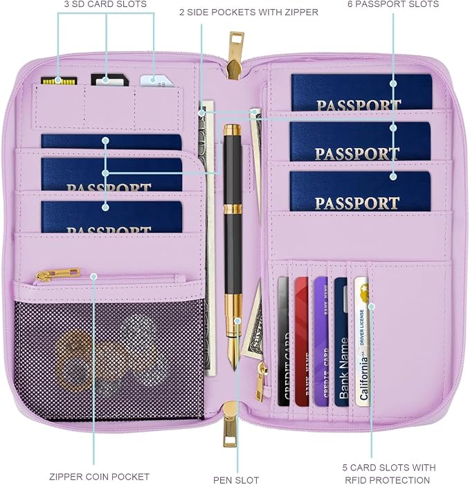 Family Passport Holder Wallet RFID Blocking Document Organizer PU Leather - Image 2