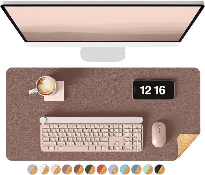YSAGi Double-Sided Desk Pad, 23.6"x13.7"Leather Desk Mat, Eco Cork Desk Pad by YSAGi