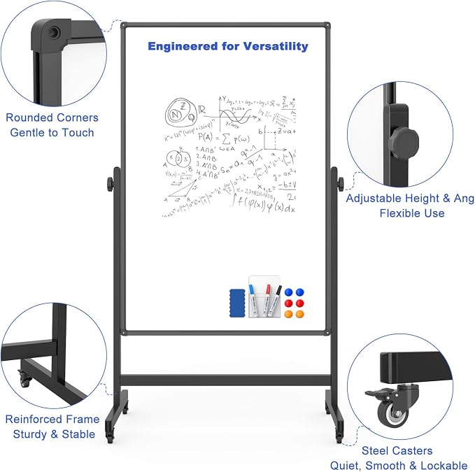 Rolling Whiteboard on Wheels, Double-Sided Magnetic Dry Erase Board - Image 3