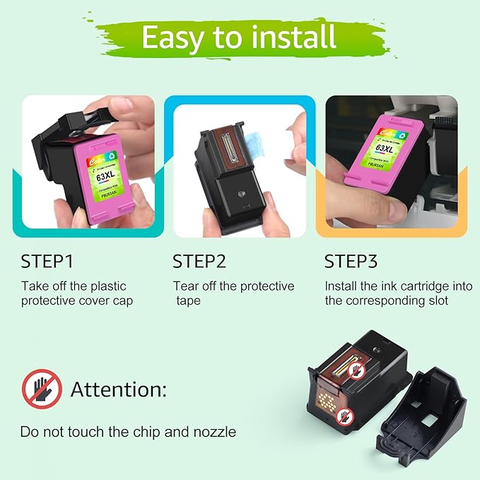 greencycle 63 XL Remanufactured Ink Cartridges Combo Pack Replacement for HP 63XL Compatible for Envy 4520 4512 4516 Officejet 4650 5200 5255 Deskjet 3630 3632 3639 (1 Black, 1 Tri-Color)-DeskLoop Office