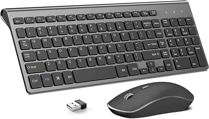 JOYACCESS Wireless Keyboard and Mouse,2.4G Ergonomic and Slim Wireless Computer Keyboard Mouse Designed for Windows, PC, Laptop,Tablet - Black Grey-DeskLoop Office