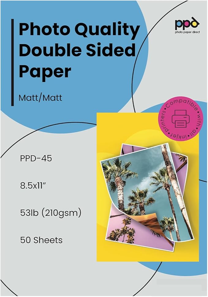 PPD 50 Sheets Inkjet Matte Double Sided Heavyweight Photo Quality Paper LTR 8.5 by PhotoPaperDirect
