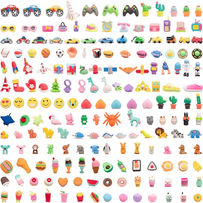 CLOCK KING 182pcs 3D Cute Kids Erasers, Random Desktop Pet Toys Gifts, by CLOCKKING