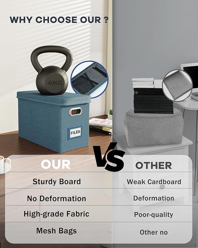 Oterri File Organizer Box with Lid, Hanging Filing File Box with Mesh Pocket, Document Organizer Box for Letter Files, Portable Storage Box with Smooth Sliding Rail for Office&Home (1 PCS, Dark-blue)-DeskLoop Office