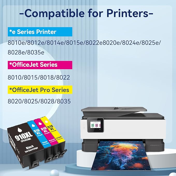 910XL Ink Cartridges Combo Pack Replacement for HP 4 Pack Black and Color 910XL Ink Cartridges HP910 HP910XL for Officejet Pro 8025e 8015e 8028e 8035e 8025 8035 8020 Printer (BK/C/M/Y)-DeskLoop Office