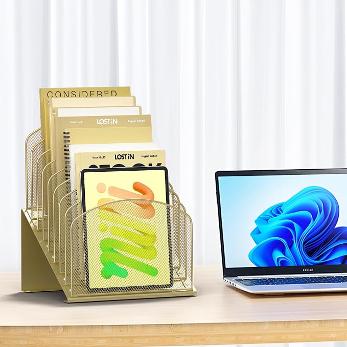 Inclined Desk File Organizer Metal Desk Magazine Folder Holder - Image 2