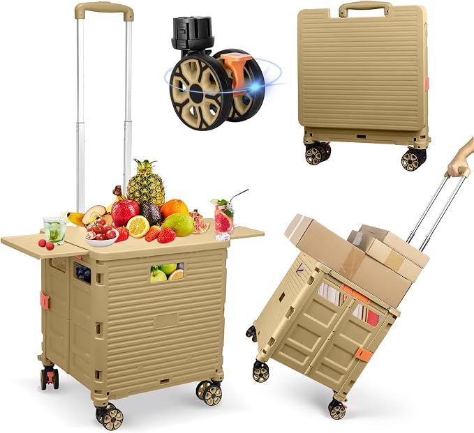 FELICON SELORSS Folding Utility Cart Portable Rolling Crate Handcart-Khaki | by FELICON