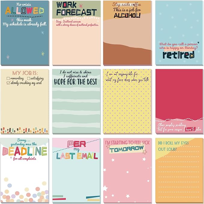 12 Pcs Funny Sticky Notes for Work 4x3 Inches Sarcastic Self Adhesive Notepads by Saypacck