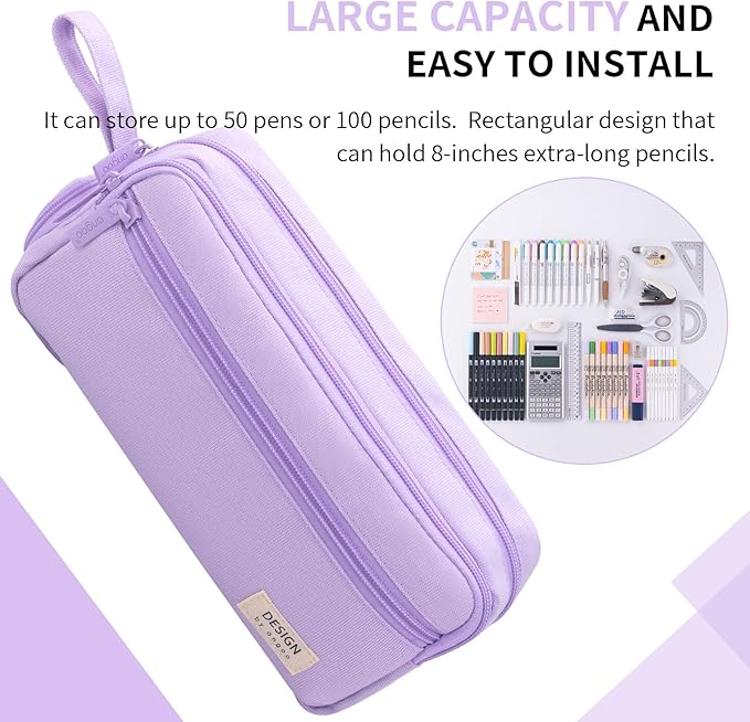HVOMO Large Pencil Case High Capacity Holder Box Storage bag Desk Organizer Marker Pouch Pen For Middle School Office College Adult Girl and Boy(Purple)-DeskLoop Office