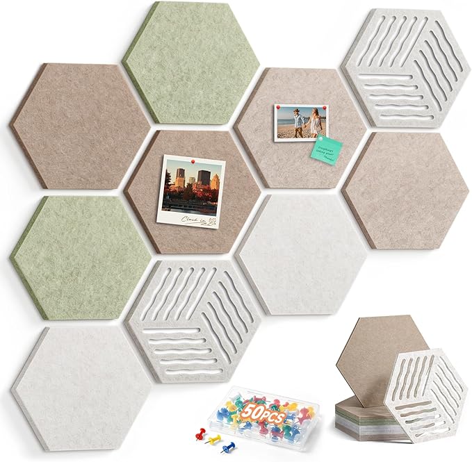 10 Pack Hexagon Felt Bulletin Board Tiles, 9mm Thick Pin Board by Fynnsilas