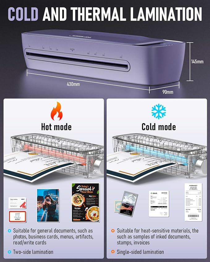 Laminator Machine 13 Inch Wide Thermal Lamination 9 in 1 Cold Hot A3 Laminating Machine for Teacher Personal, 60s Warm-Up No Jam laminator Machine 11x17 with 30 Laminating Sheets for Home Office Use-DeskLoop Office
