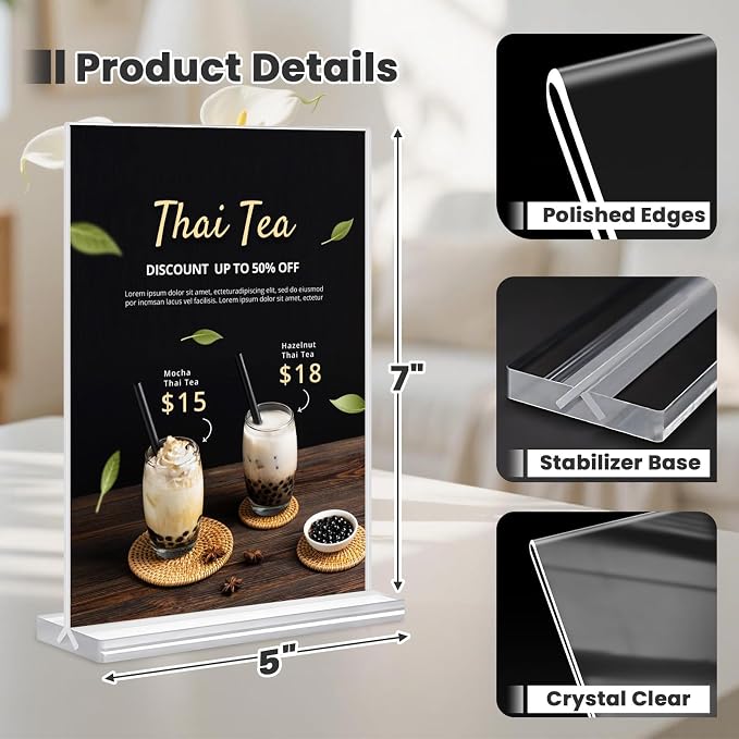 30 Pack Acrylic Sign Holder 5x7, Desktop Flyer Stand - Image 3