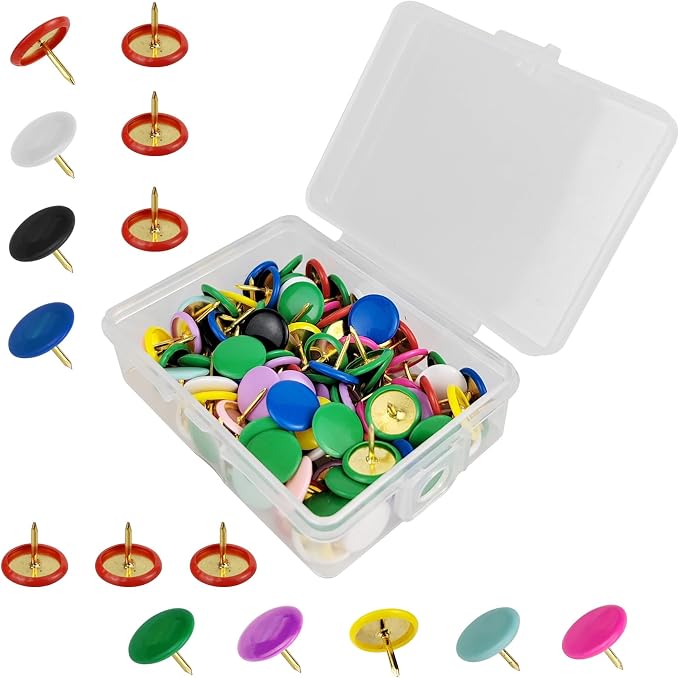 200 Pcs Thumb Tacks, Drawing Pins, Metal Flat Push Pins, Round Head Drawing Pins by FOHOLA