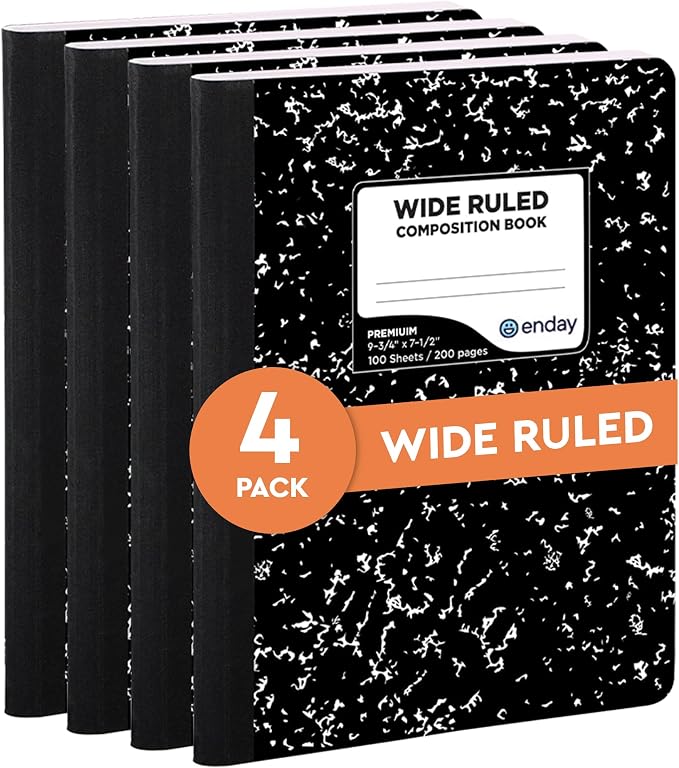 Emraw Marble Composition Notebook Wide Ruled Black and White Composition Books by Enday