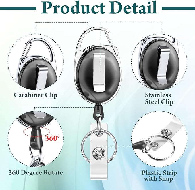 Honoson 50 Pcs Heavy Duty Retractable Badge Reels Batch ID Badge Holder - Image 3