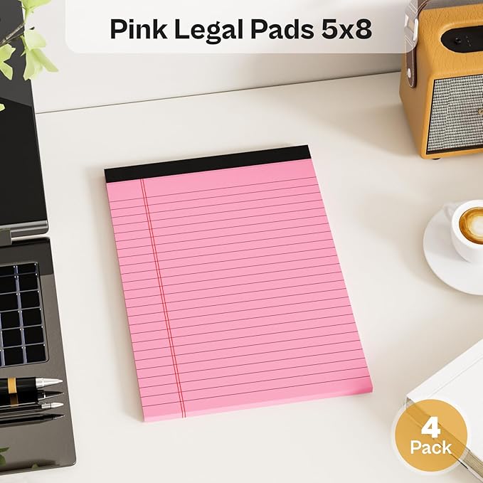 360 Sheets Pink Note Pads 5" x 8" Pack of 12 Small Legal Pads College Ruled Lined Paper with Micro-Perforated Writing Notebook 30 Sheets per Pad Small Notepad for School, Office & Home Supplies-DeskLoop Office