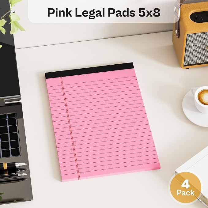 360 Sheets Pink Note Pads 5" x 8" Pack of 12 Small Legal Pads College Ruled - Image 5