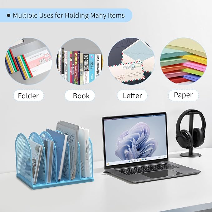 Gawerk 5-Section Vertical Desktop Organizer, 5-Section Mesh File Folder Stand - Image 6