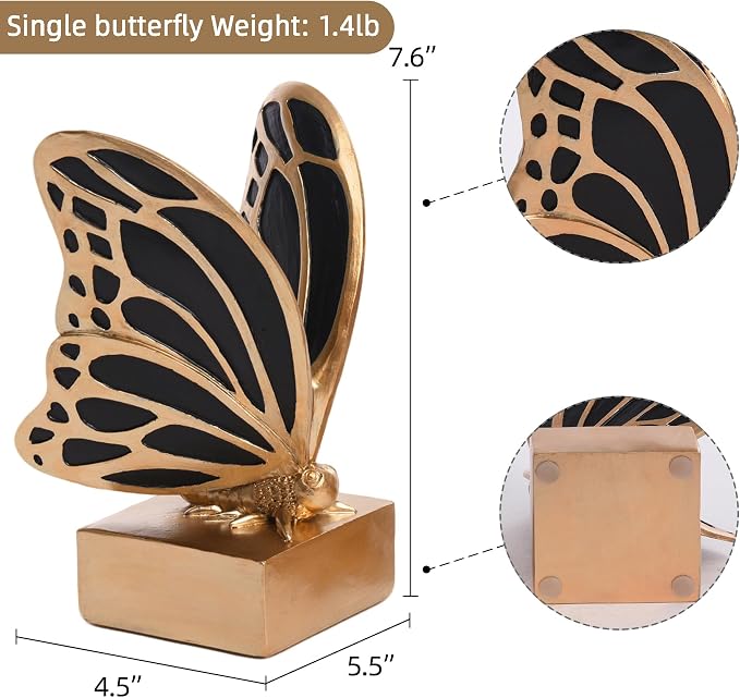 Vintage Brass Butterfly Bookends, Resin Book Ends - Image 3
