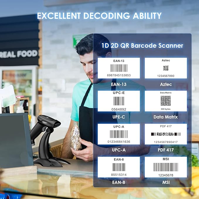 Eyoyo 2D 1D Wireless Barcode Scanner with Stand, 3-in-1 Barcode Reader 2.4G Wireless & Bluetooth & Wired USB Connection, Handheld QR Code Scanner for iPhone, Mac, Android, Store, Warehouse, Library-DeskLoop Office