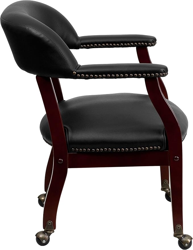 EMMA + OLIVER Black Vinyl Luxurious Conference Chair with Casters-DeskLoop Office