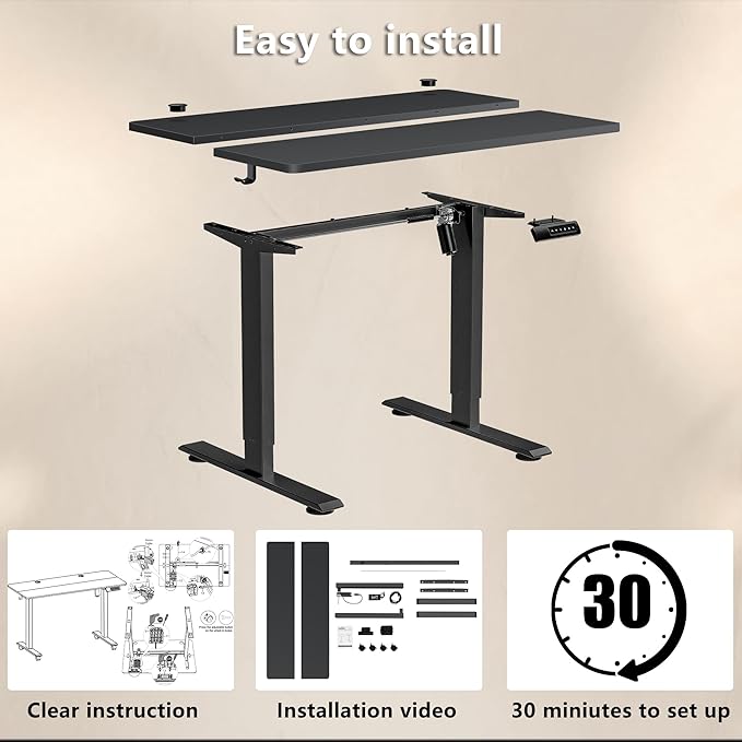 Himimi Electric Standing Desk 48 x 24 inch for Home Office,Sit-Stand Adjustable Desk with Memory Presets,Height Adjustable Desk for Gaming/Working,Free Hook, Lockable Wheels,Black-DeskLoop Office