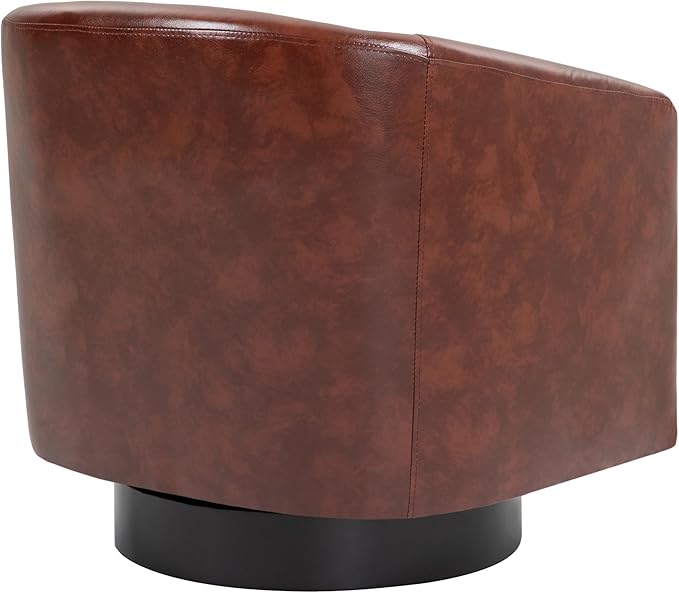 UIXE Faux Leather Swivel Accent Chair with Wood Base, Modern Upholstered Barrel Chairs for Living Room, Comfy Round Armchair Single Sofa Bedroom Reading Seat - 31" W, Red Brown-DeskLoop Office
