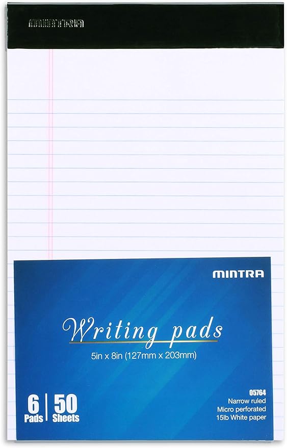 Mintra Office Legal Pads, ((xBasic, 5in x 8in, Narrow (White), 36pk (6-6pks))-DeskLoop Office