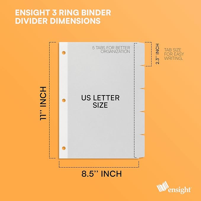 Ensight 3 Ring Page Dividers Bulk, 1/5 Cut Tab Dividers, 100 Per Box - Image 2