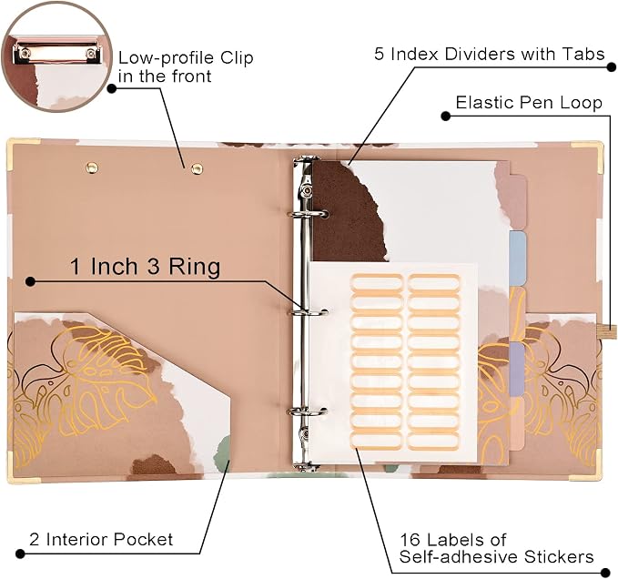 EYROZILL Mini 3 Ring Binder, 5.5" x 8.5", 1 Inch - Image 3