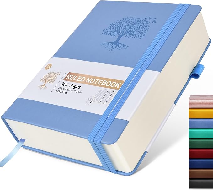 Lined Journal Notebook -365 Pages A5 Thick Journals for Writing College Ruled Notebook, Hardcover Leather Journal for Women Men, Daily Journal Notebook for Work, Note Taking, 100Gsm Lined Paper ( 5.75'' X 8.38'' Blue)-DeskLoop Office
