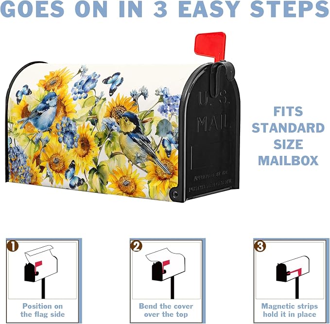 Spring Blue Birds Mailbox Cover Magnetic Standard Size Spring Summer Sunflowers - Image 6