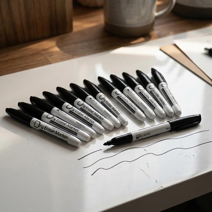 Volcanics Black Dry Erase Markers Low Odor Fine Whiteboard Markers Thin Box of - Image 6
