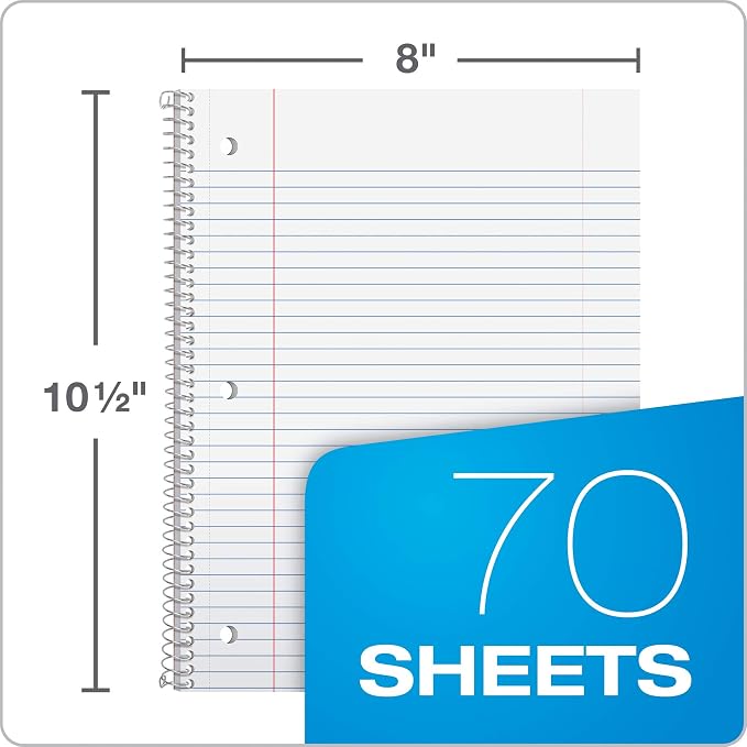 Oxford Spiral Notebook, 1 Subject, College Ruled Paper, 8 x 10-1/2 Inch - Image 2