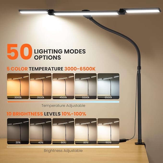 LED Desk Lamp for Office Home, 3 Light Bar Adjustable Desk Light - Image 2